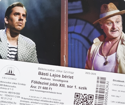 Békéscsabai Jókai Színház bérlet két színésszel a háttérben