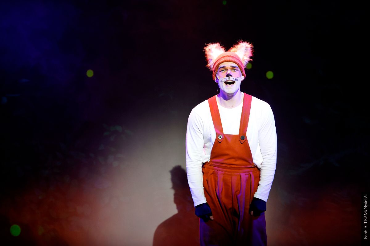 A színművész a Vuk című darabban jelenet közben énekel.